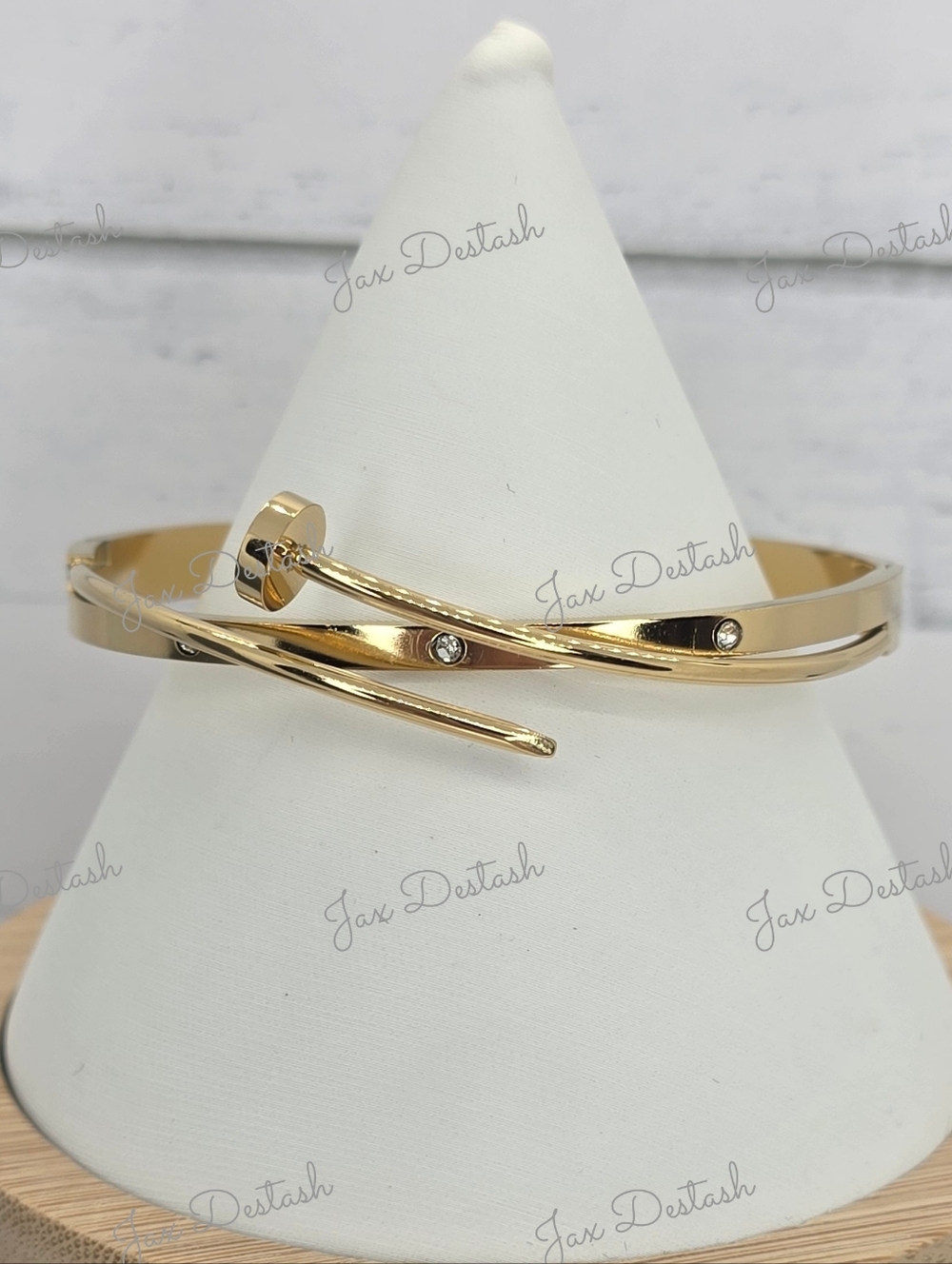 Stainless Steel Gold Time Nail-Style Bangle Bracelet BR125
